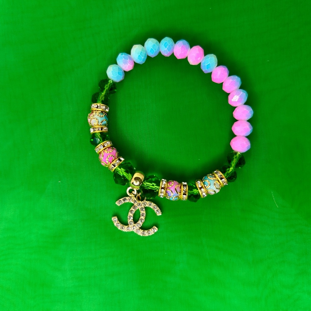 Green Beaded Charm Bracelet